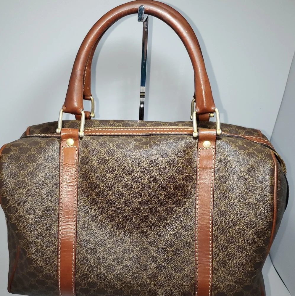 Celine Vintage Boston Bag  in Brown Macadame Coated  Canvas . - Picture 5 of 13